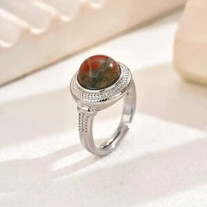Natural Unakite Jasper Cabochon Ring